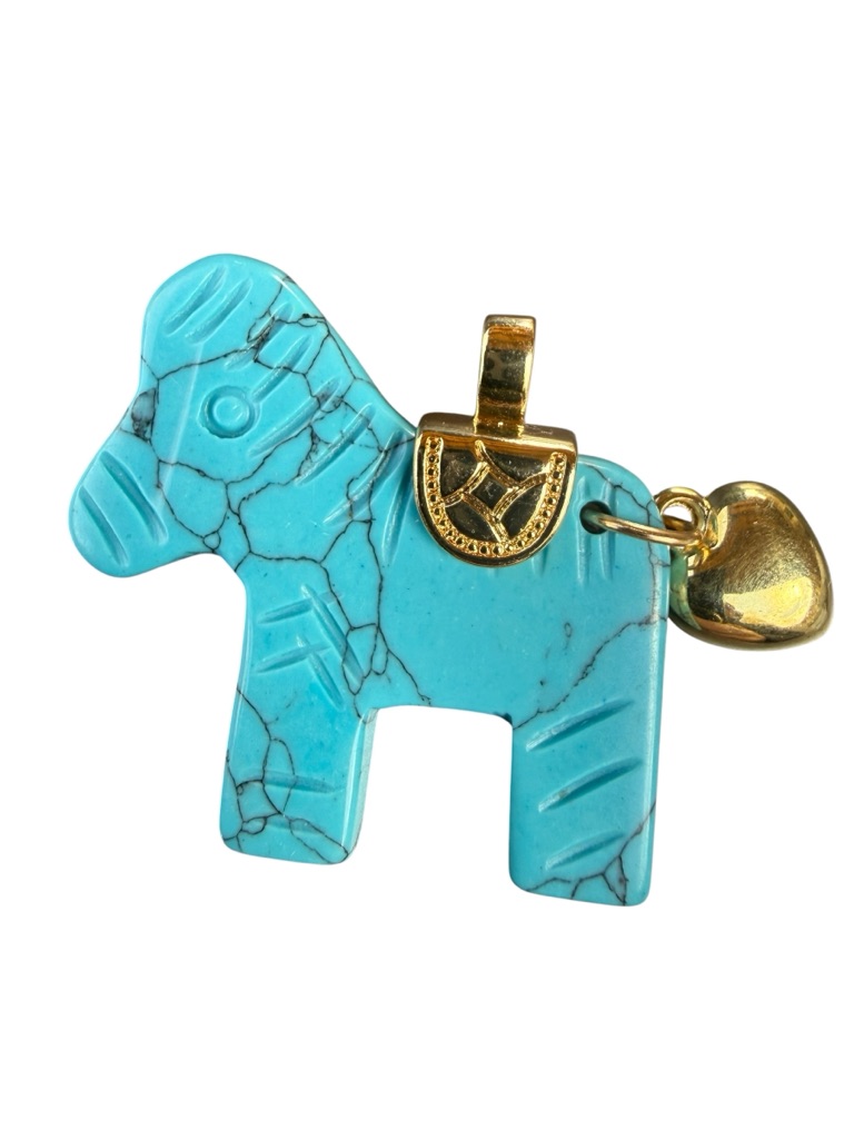 Turquoise Horse Pendant With Gold Accent - Women Jewelry 95$